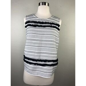 PIXLEY Womens L Black White Sleeveless Shirt‎ Tapestery Embroidered